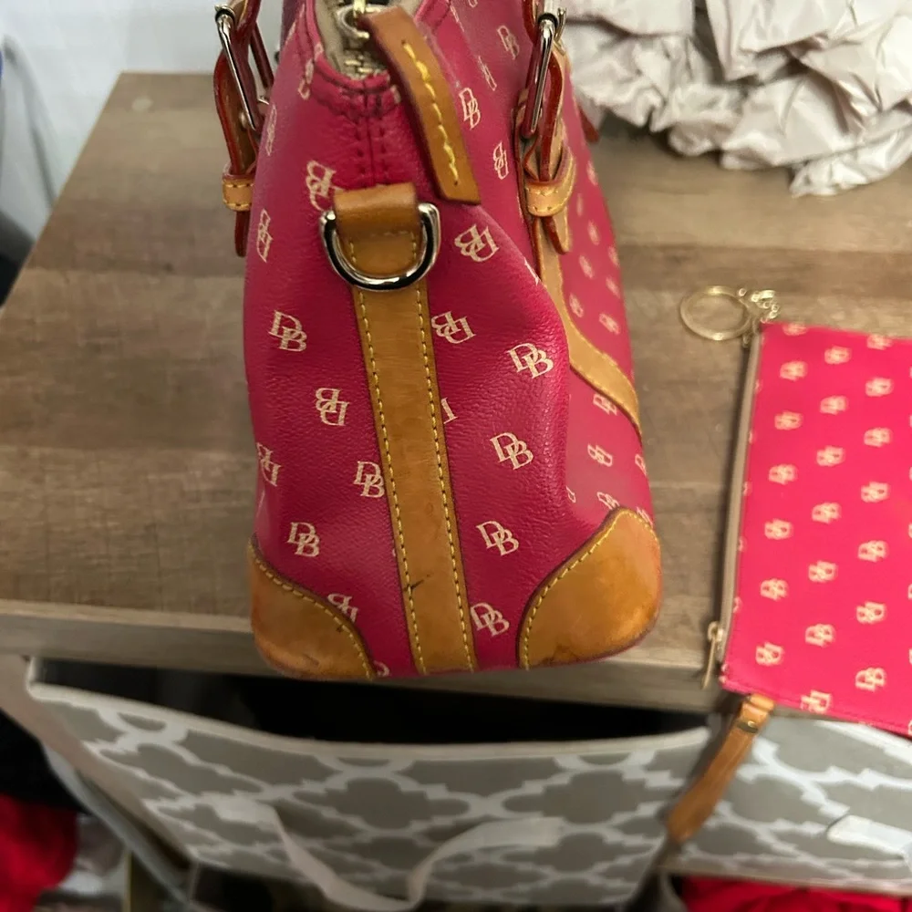 Dooney & Bourke Bright Pink Logo Tote with Tan Leather Trim - Picture 6 of 9